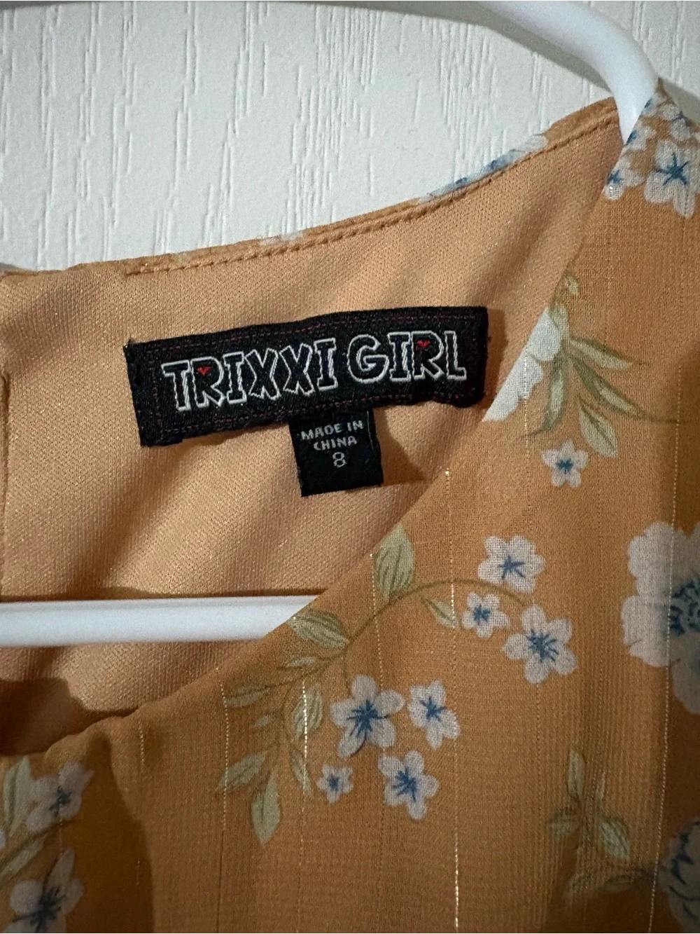 Trixxi Mustard Floral Tiered Girls' Dress with Blue Blooms